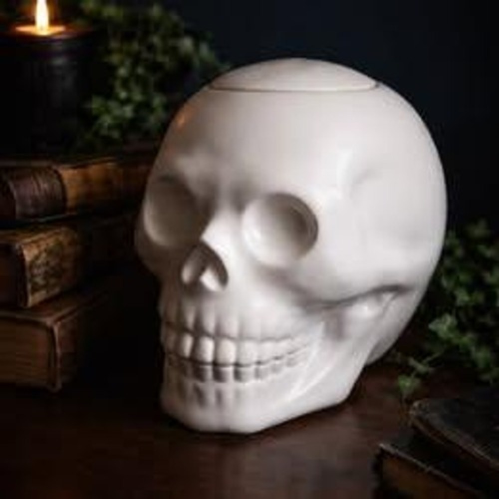 Dark Academia  Goth Skull Cookie Jar Halloween Decor 2014 Large White Ceramic